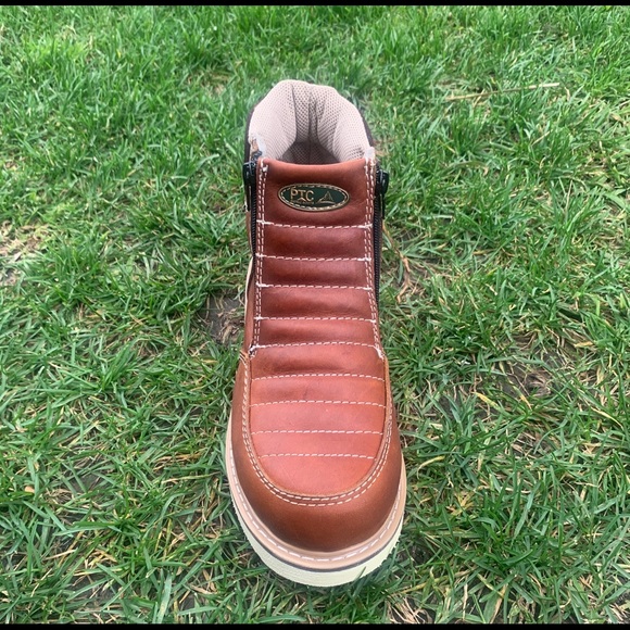 MEN'S WORK BOOTS GENUINE LEATHER ZIP UP COGNAC - Picture 2 of 7